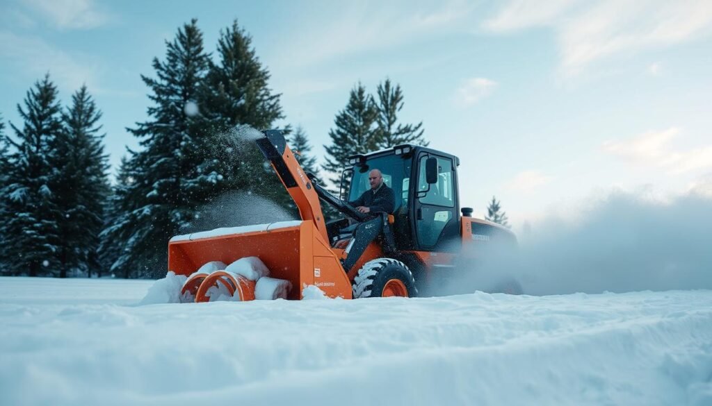 Snöröjare med snömaskin i vintermiljö Snöröjare med snömaskin i vintermiljö